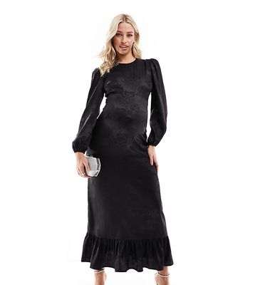 Flounce London Maternity satin maxi dress in black