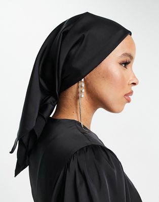 Flounce London satin headscarf in black