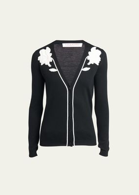 Flower Embroidered Wool Cardigan