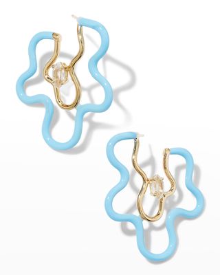 Flower Power Double Hoop Earrings in Enamel and Marquise Rock Crystals