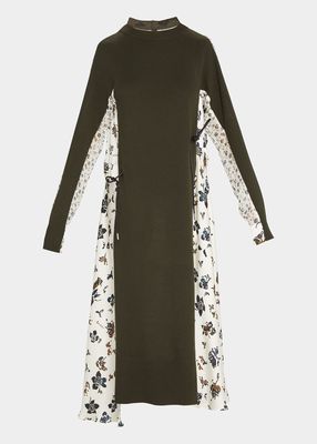 Flower-Print Knit Mock-Neck Maxi Dress