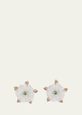 Flower Stud Earrings with Mixed Stones
