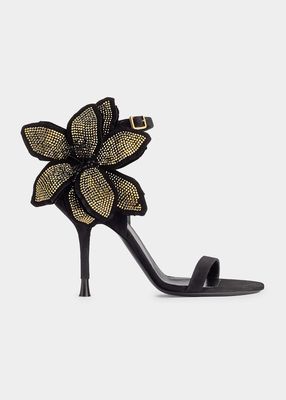 Flower Stud Suede Stiletto Sandals