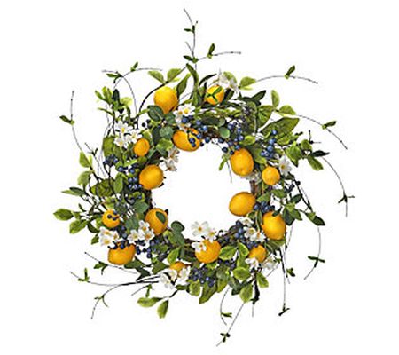 Flowering Lemon & Blueberry Wreath 24" by Valer ie