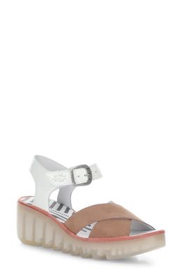 Fly London Bace Platform Wedge Sandal in Pink/off White Cupido/luxor