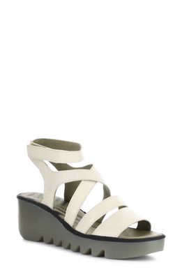 Fly London Bafy Ankle Strap Platform Wedge Sandal in Off White Mousse 