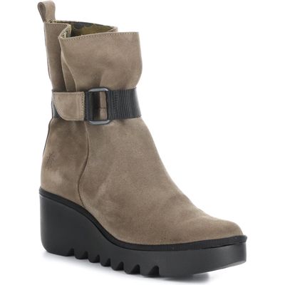 Fly London Blit Platform Wedge Bootie in Taupe