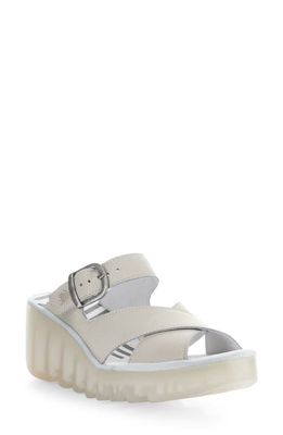 Fly London Bocy Strappy Wedge Slide Sandal in Cloud Ceralin