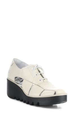 Fly London Bogi Platform Wedge Oxford in Off White Mousse