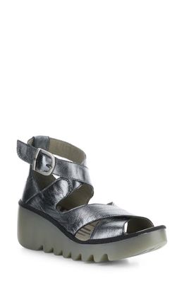 Fly London Byre Wedge Strappy Sandal in 003 Graphite Idra