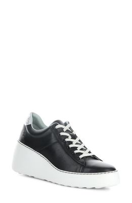 Fly London Delf Platform Wedge Sneaker in 014 Black/Silver Vel
