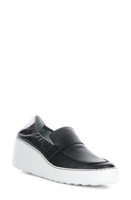 Fly London Duli Platform Wedge Loafer in Black/White Mous