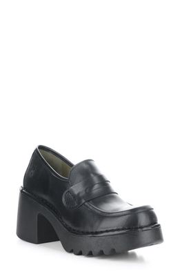 Fly London Muly Platform Penny Loafer in 000 Black Arkansas Leather