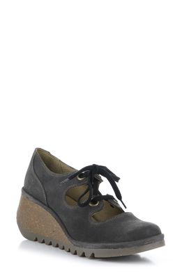 Fly London Nely Wedge Loafer in 007 Diesel Oil Suede