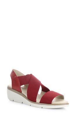 Fly London Noli Slingback Wedge Sandal in Lipstick Red Mousse