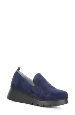 Fly London Pece Wedge Loafer in 004 Navy Kid Suede