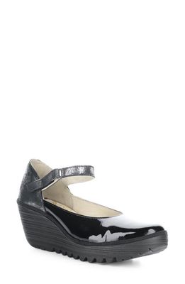 Fly London Yawo Wedge Mary Jane Loafer in Black/Silver/Flash
