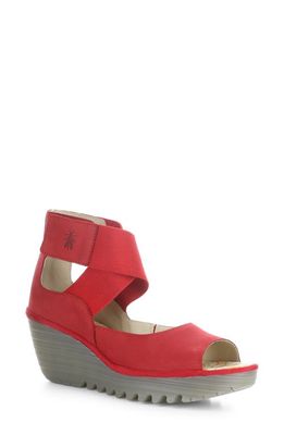 Fly London Yefi Platform Wedge Sandal in Lipstick Red Cup