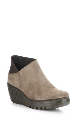 Fly London Yego Wedge Bootie in Taupe/Expresso Oil Suede