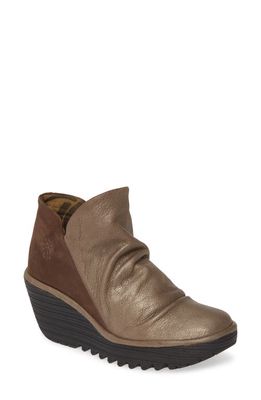 Fly London Yip Wedge Bootie in Grey Leather