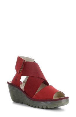 Fly London Yuba Platform Wedge Sandal in Lipstick Red Cup