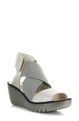 Fly London Yuba Platform Wedge Sandal in Silver Borgogna