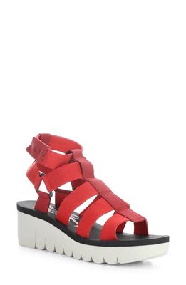 Fly London Yufi Platform Wedge Sandal in Lipstick Red/Red