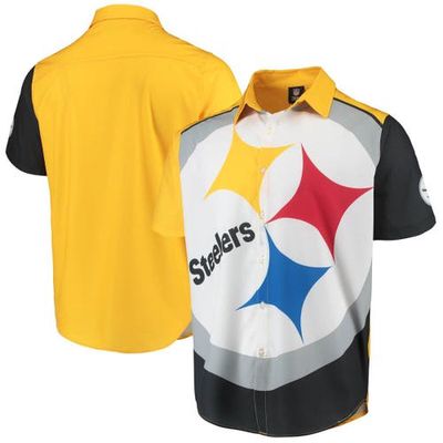 FOCO Men's Black Pittsburgh Steelers Big Logo Button-Up Woven T-Shirt
