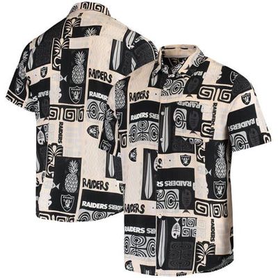 FOCO Men's Black/Tan Las Vegas Raiders Tiki Floral Button-Up Woven Shirt