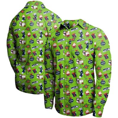 FOCO Men's Neon Green Seattle Seahawks Winter Explosion Long Sleeve Woven Button-Up Shirt