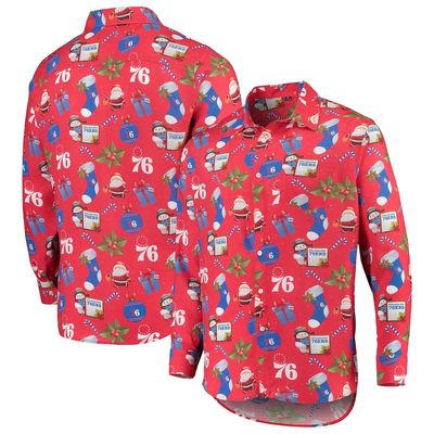 FOCO Men's Red Philadelphia 76ers Floral Winter Explosion Long Sleeve Button-Up Shirt