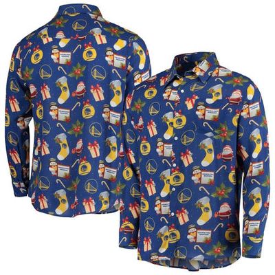 FOCO Men's Royal Golden State Warriors Floral Winter Explosion Long Sleeve Button-Up Shirt