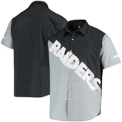 FOCO Men's Silver Las Vegas Raiders Big Logo Button-Up Woven T-Shirt