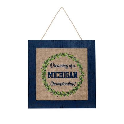 FOCO Michigan Wolverines 12'' Double-Sided Burlap Sign in Navy