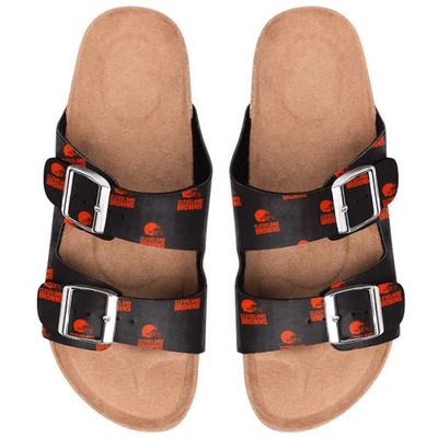 FOCO Women's Cleveland Browns Mini Print Double Buckle Sandal in Black