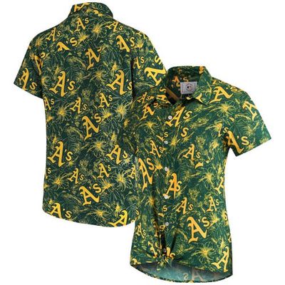 FOCO Women's Green/Gold Oakland Athletics Tonal Print Button-Up Shirt