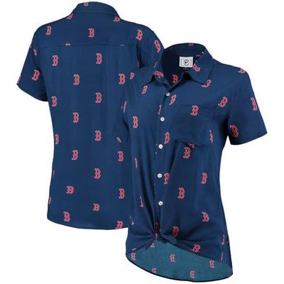 FOCO Women's Navy Boston Red Sox All Over Logos Button-Up Shirt