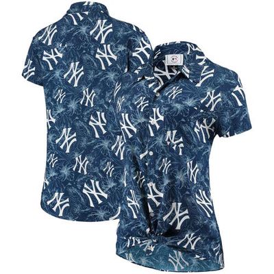 FOCO Women's Navy/Gray New York Yankees Tonal Print Button-Up Shirt