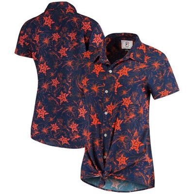 FOCO Women's Navy/Orange Houston Astros Tonal Print Button-Up Shirt