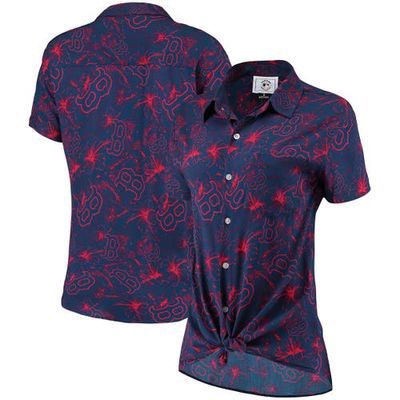 FOCO Women's Navy/Red Boston Red Sox Tonal Print Button-Up Shirt
