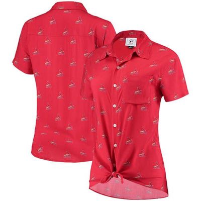 FOCO Women's Red St. Louis Cardinals All Over Logos Button-Up Shirt
