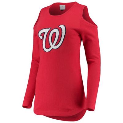 FOCO Women's Red Washington Nationals Logo Cold Shoulder Sweater