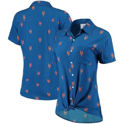 FOCO Women's Royal New York Mets All Over Logos Button-Up Shirt