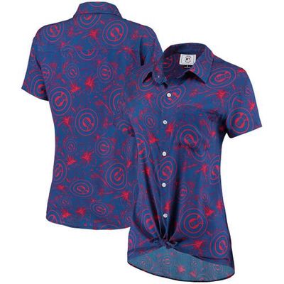 FOCO Women's Royal/Red Chicago Cubs Tonal Print Button-Up Shirt