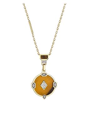 Focus 14K Yellow Gold, Tiger's Eye & 0.20 TCW Diamond Pendant Necklace