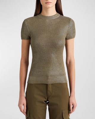 Foiled Silk Short-Sleeve Pullover
