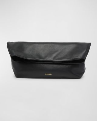 Fold-Over Leather Clutch Bag