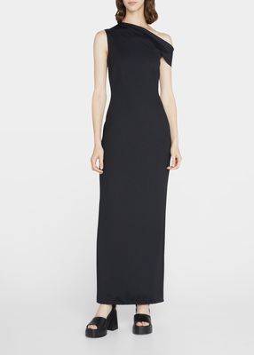 Foldover One-Shoulder Maxi Dress