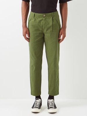Folk - Assembly Pleated Cotton Trousers - Mens - Green