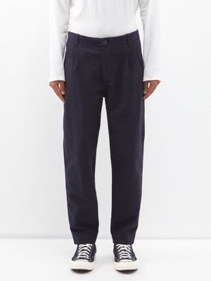 Folk - Assembly Tapered Brushed-cotton Chino Trousers - Mens - Navy